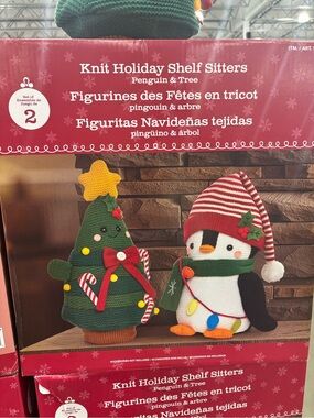 2-pack Knit Holiday Shelf Sitters Penguin & Tree - new in box